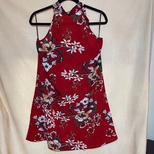 NWOT SHEIN Red Floral Halter Swing Dress